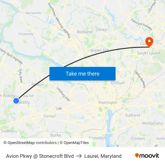 Avion Pkwy @ Stonecroft Blvd to Laurel, Maryland map