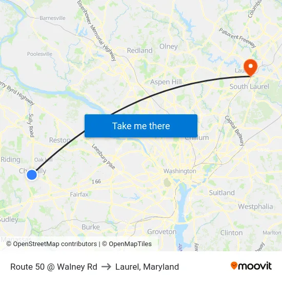 Route 50 @ Walney Rd to Laurel, Maryland map