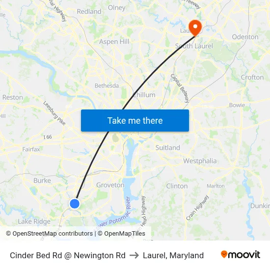 Cinder Bed Rd @ Newington Rd to Laurel, Maryland map