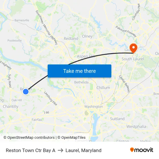 Reston Town Ctr Bay A to Laurel, Maryland map