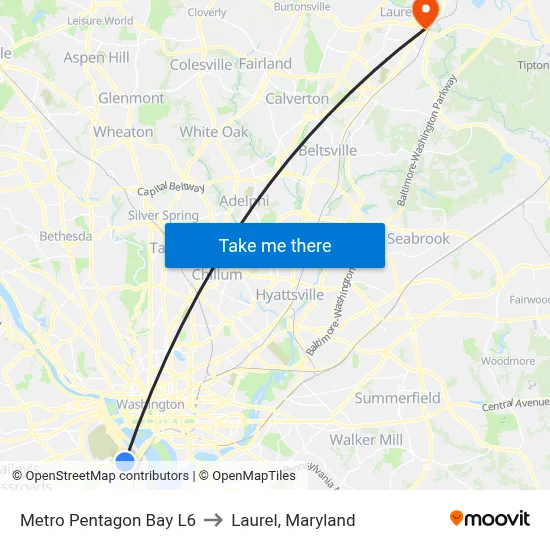 Metro Pentagon Bay L6 to Laurel, Maryland map