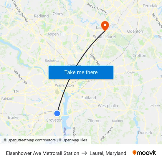 Eisenhower Ave Metrorail Station to Laurel, Maryland map