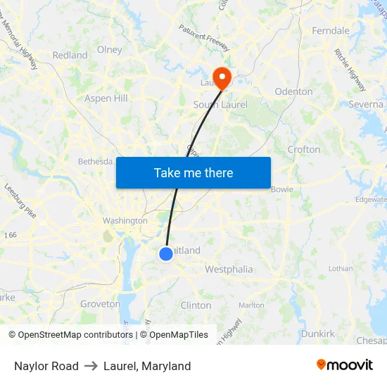 Naylor Road to Laurel, Maryland map