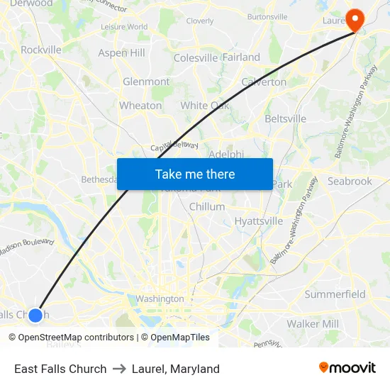 East Falls Church to Laurel, Maryland map