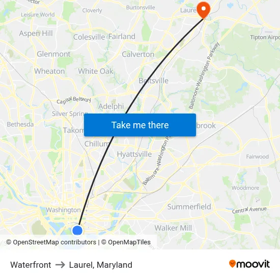 Waterfront to Laurel, Maryland map