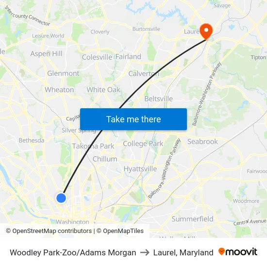 Woodley Park-Zoo/Adams  Morgan to Laurel, Maryland map