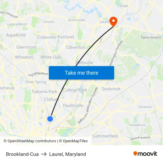 Brookland-Cua to Laurel, Maryland map