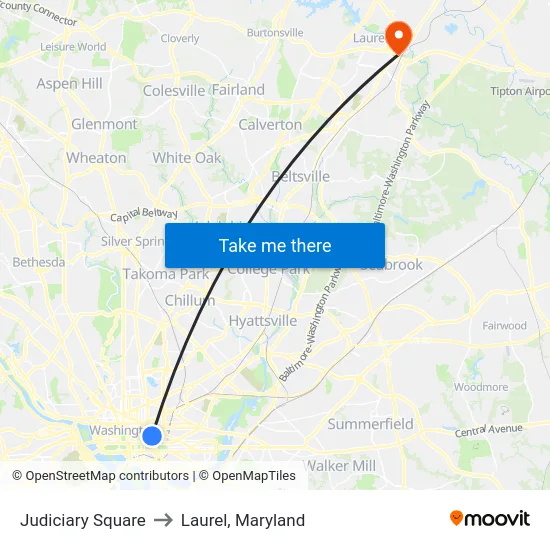 Judiciary Square to Laurel, Maryland map