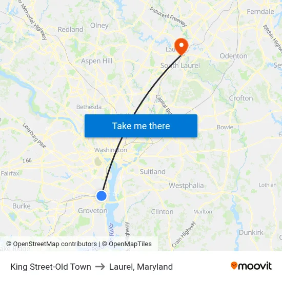 King Street-Old Town to Laurel, Maryland map