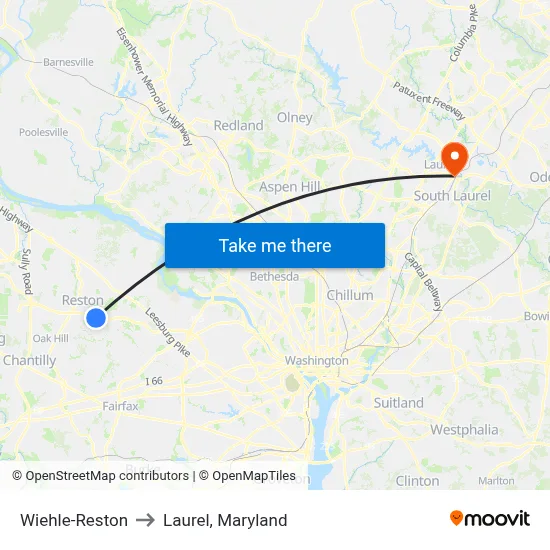 Wiehle-Reston to Laurel, Maryland map