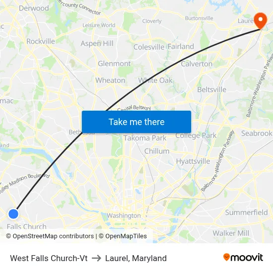 West Falls Church-Vt to Laurel, Maryland map