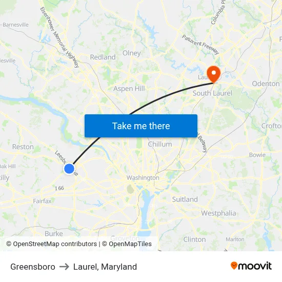 Greensboro to Laurel, Maryland map
