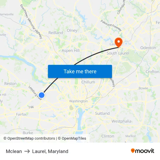 Mclean to Laurel, Maryland map