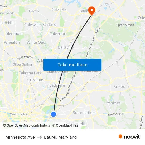 Minnesota Ave to Laurel, Maryland map