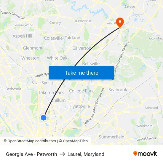 Georgia Ave - Petworth to Laurel, Maryland map