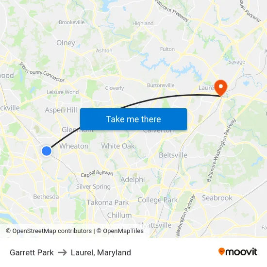 Garrett Park to Laurel, Maryland map