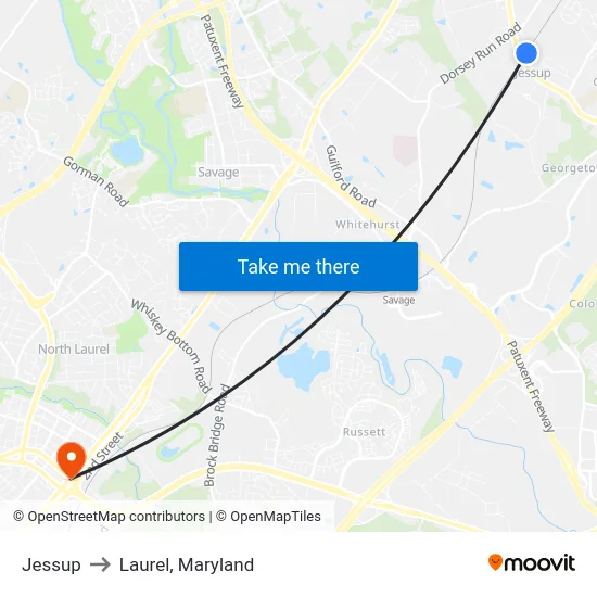 Jessup to Laurel, Maryland map