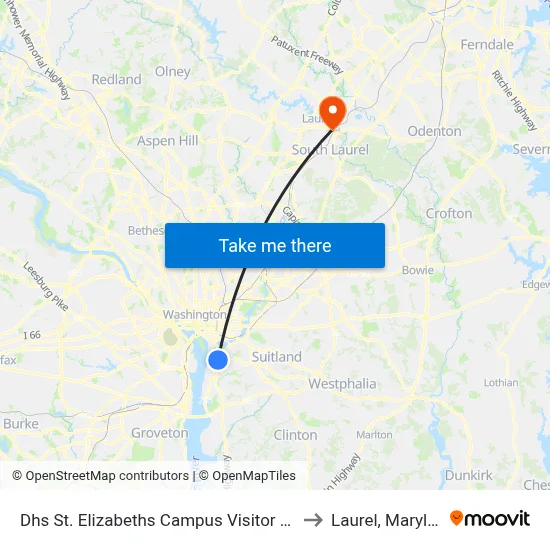 Dhs St. Elizabeths Campus Visitor Center to Laurel, Maryland map