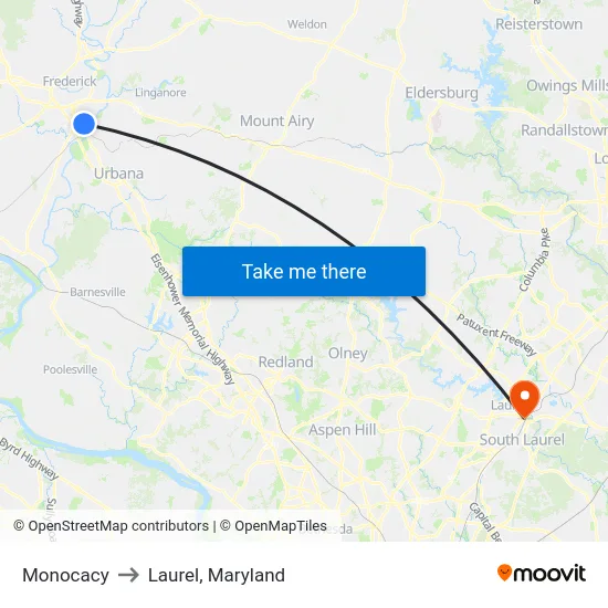 Monocacy to Laurel, Maryland map