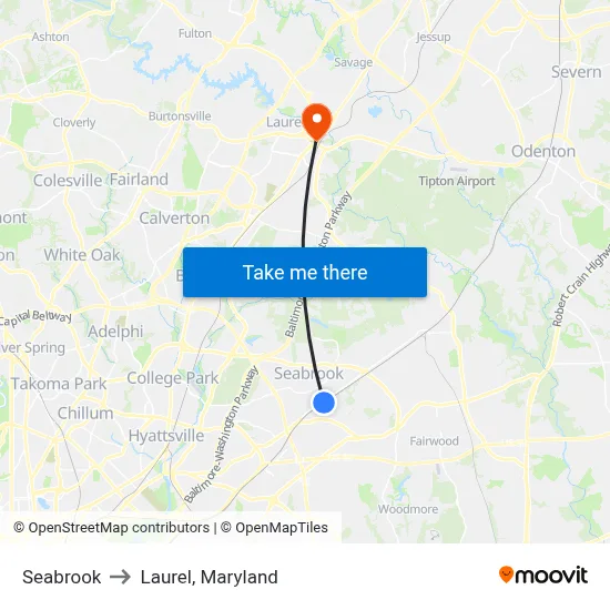 Seabrook to Laurel, Maryland map