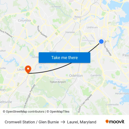 Cromwell Station / Glen Burnie to Laurel, Maryland map