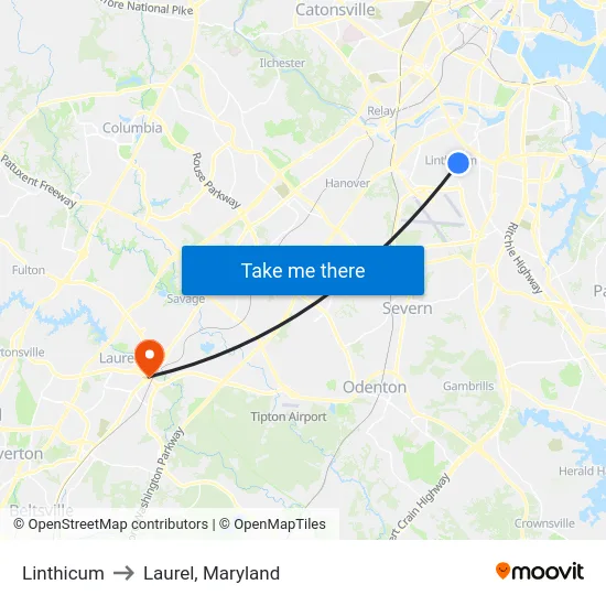 Linthicum to Laurel, Maryland map