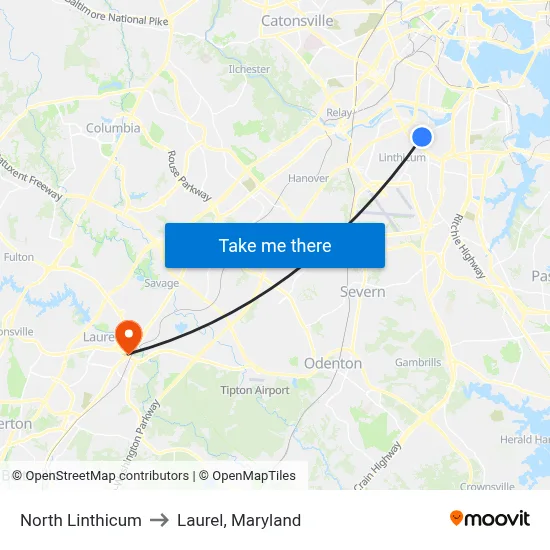 North Linthicum to Laurel, Maryland map