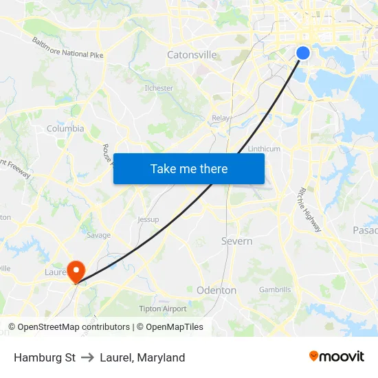 Hamburg St to Laurel, Maryland map