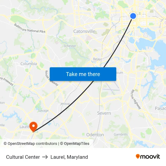Cultural Center to Laurel, Maryland map