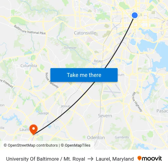 University Of Baltimore / Mt. Royal to Laurel, Maryland map