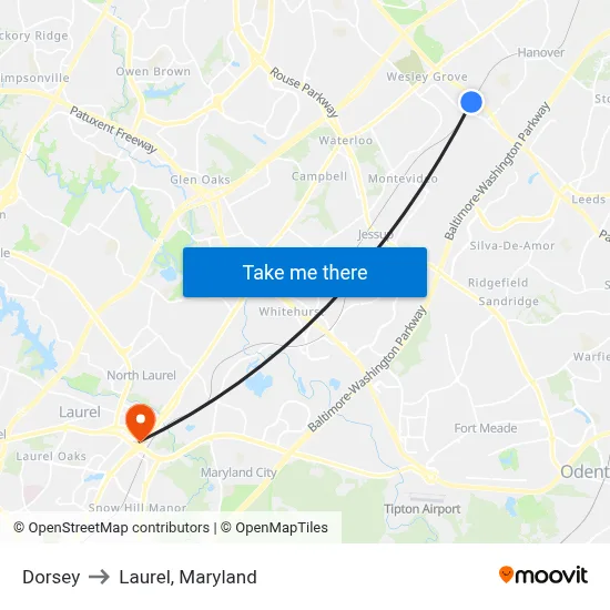Dorsey to Laurel, Maryland map