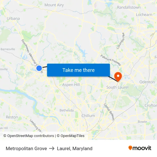 Metropolitan Grove to Laurel, Maryland map