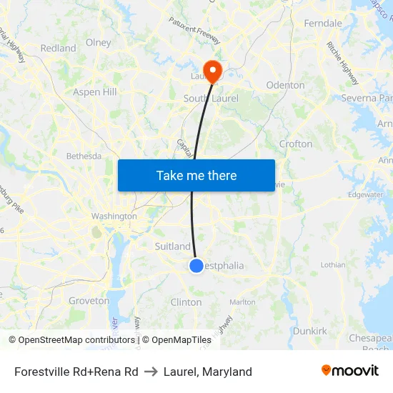Forestville Rd+Rena Rd to Laurel, Maryland map