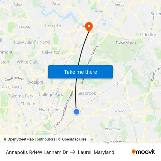 Annapolis Rd+W Lanham Dr to Laurel, Maryland map