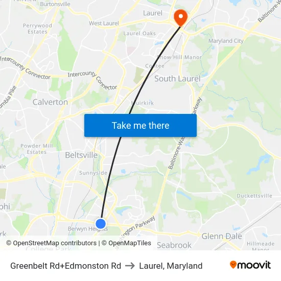 Greenbelt Rd+Edmonston Rd to Laurel, Maryland map