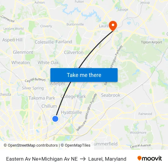 Eastern Av Ne+Michigan Av NE to Laurel, Maryland map