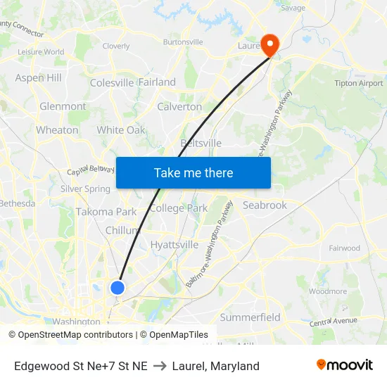 Edgewood St Ne+7 St NE to Laurel, Maryland map