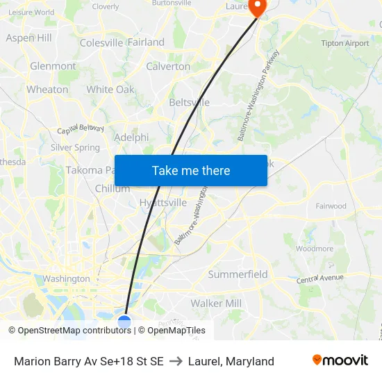 Marion Barry Av Se+18 St SE to Laurel, Maryland map