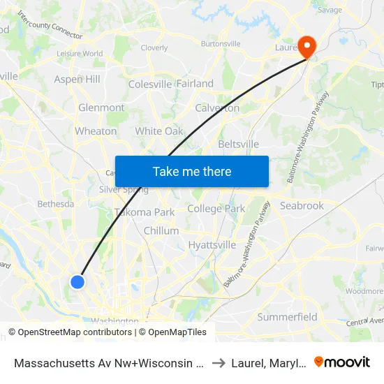 Massachusetts Av Nw+Wisconsin Av NW to Laurel, Maryland map