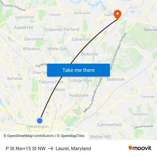 P St Nw+15 St NW to Laurel, Maryland map