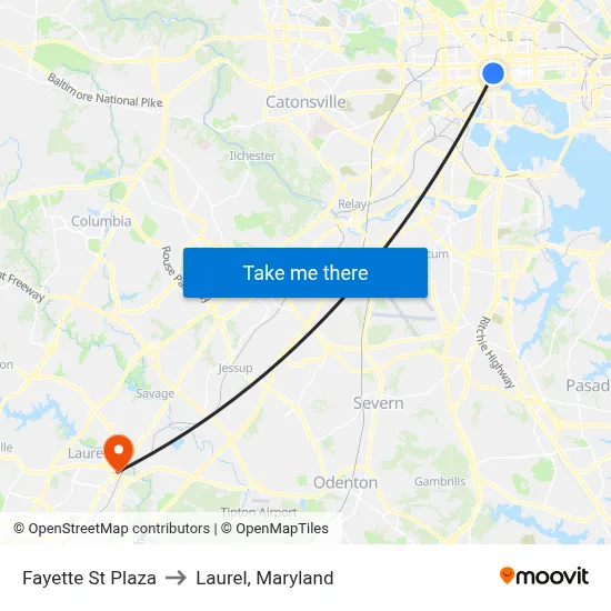 Fayette St Plaza to Laurel, Maryland map