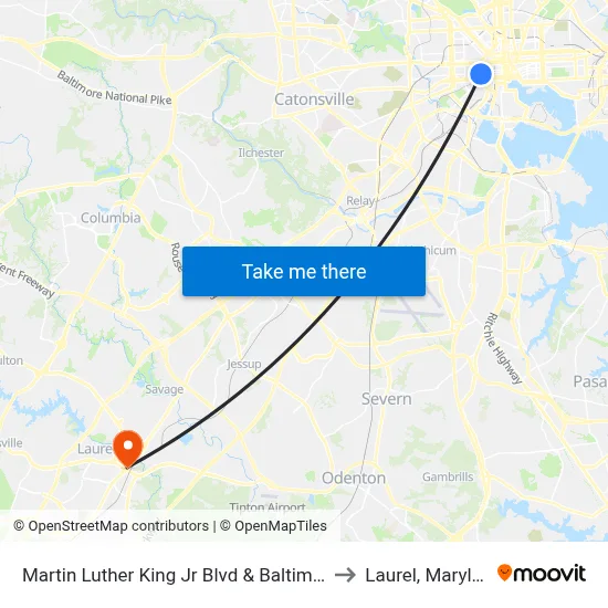 Martin Luther King Jr Blvd & Baltimore St to Laurel, Maryland map