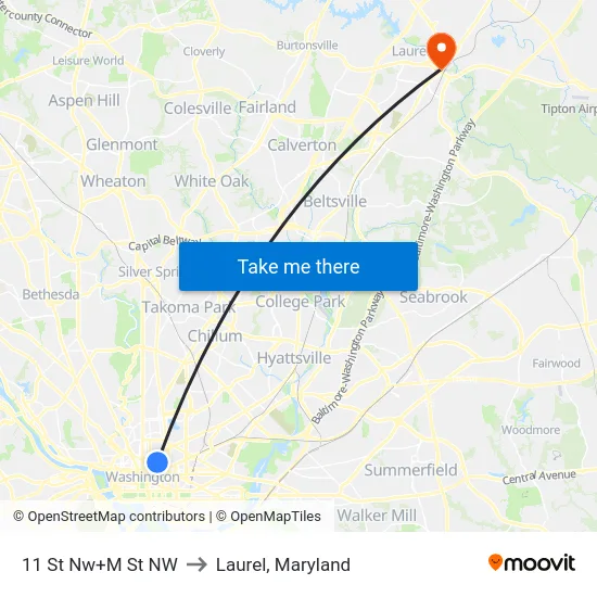 11 St Nw+M St NW to Laurel, Maryland map