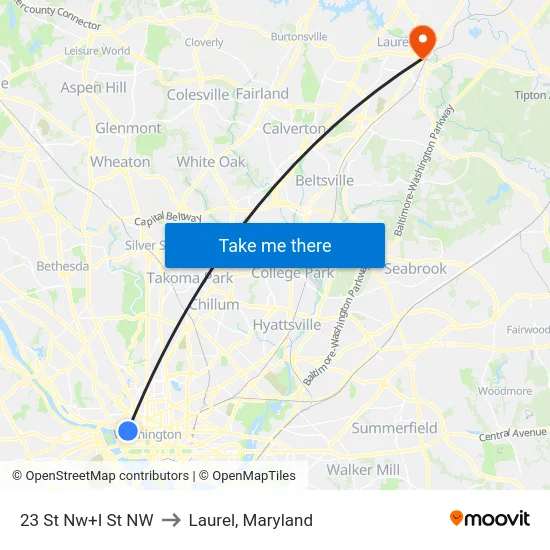 23 St Nw+I St NW to Laurel, Maryland map