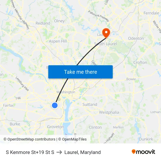 S Kenmore St+19 St S to Laurel, Maryland map
