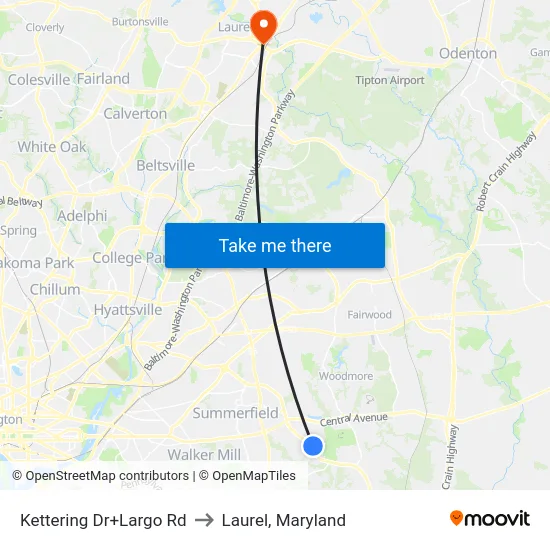 Kettering Dr+Largo Rd to Laurel, Maryland map