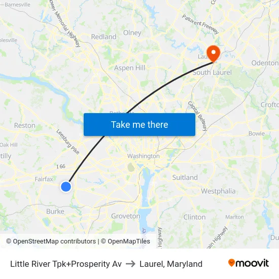Little River Tpk+Prosperity Av to Laurel, Maryland map