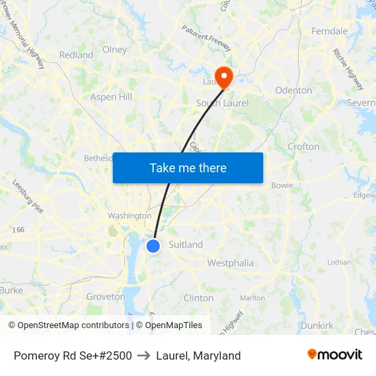 Pomeroy Rd Se+#2500 to Laurel, Maryland map