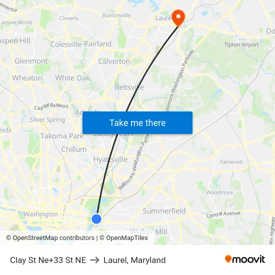 Clay St Ne+33 St NE to Laurel, Maryland map