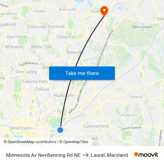 Minnesota Av Ne+Benning Rd NE to Laurel, Maryland map